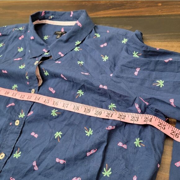TALBOTS TREASURE ISLAND PRINT LONG SLEEVE BUTTON DOWN SHIRT NAVY BLUE SIZE 2X - Picture 8 of 10